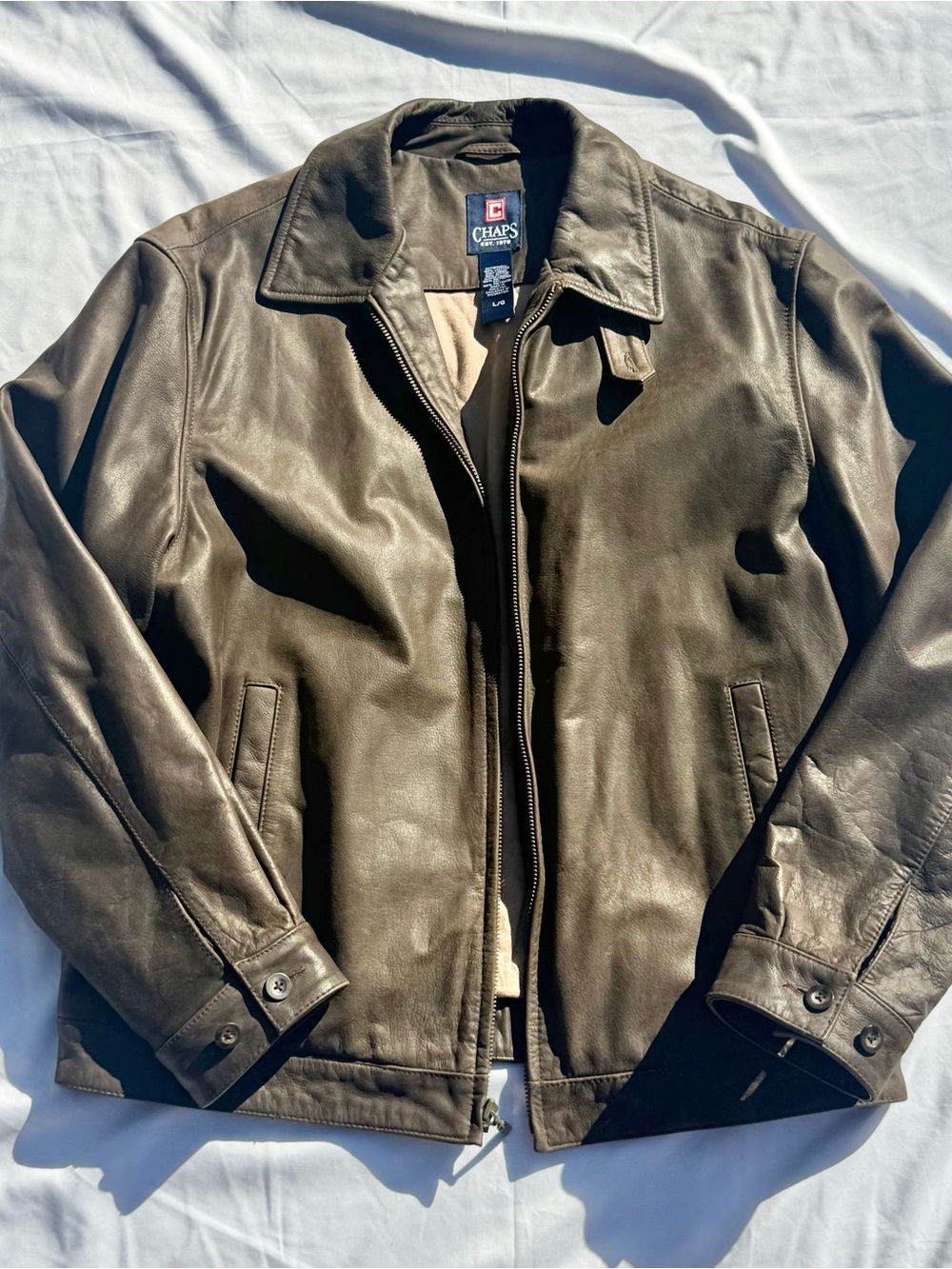 Chaps Men's Dark Brown Leather Bomber Jacket Vintage